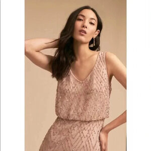 Anthropologie BHLDN Blaise Sequin Embellished Maxi Gown Long Dress in Blush